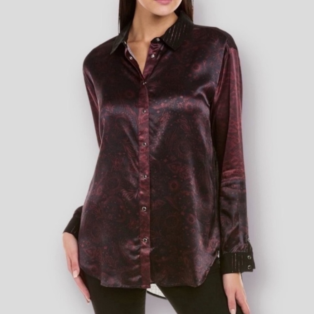 Johnny Was Asteria Viper Mix Print Long Sleeve Snap Blouse Shirt